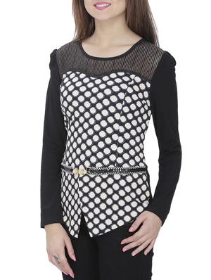 mesh embellished yoke printed top - 15263452 - Standard Image - 2