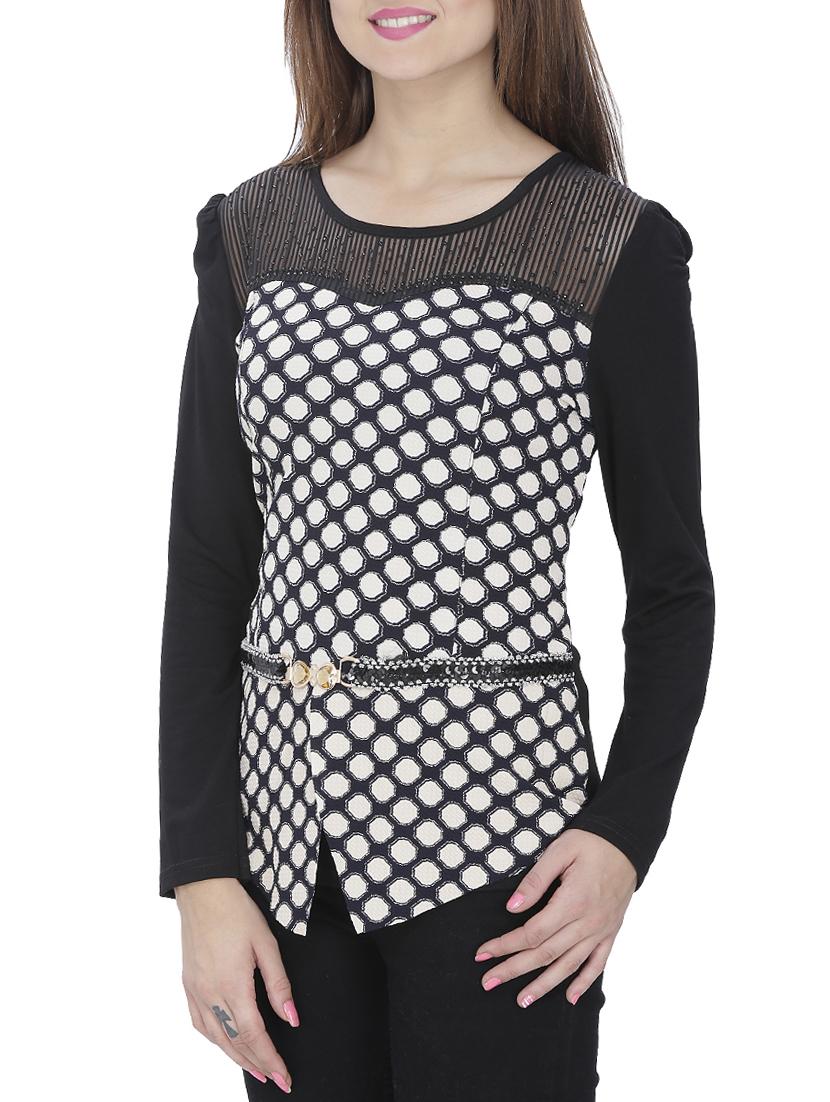 mesh embellished yoke printed top - 15263452 - Zoom Image - 2