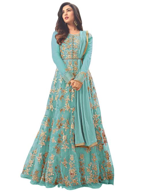 embroidered semi-stitched anarkali suit - 15263583 - Standard Image - 1