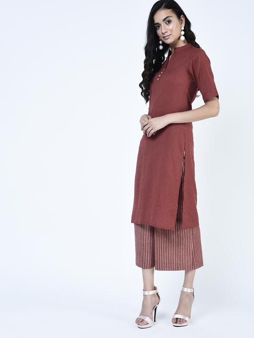 maroon straight kurta - 15264289 - Standard Image - 1