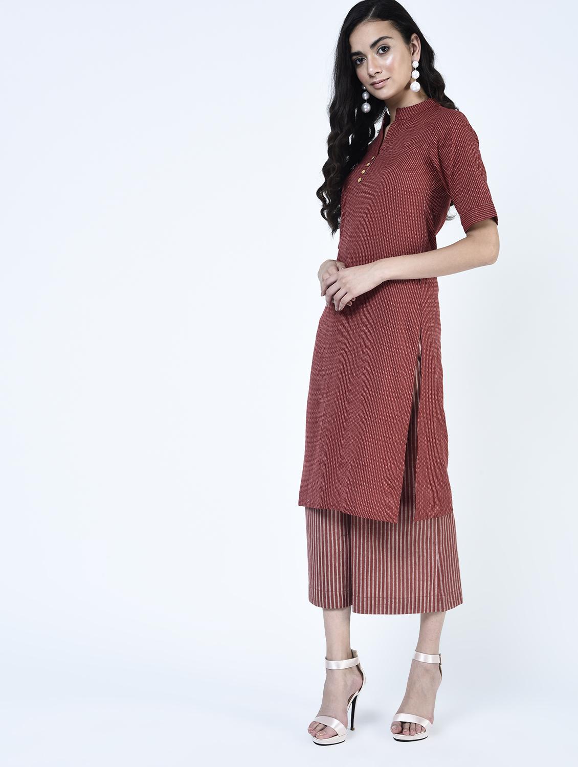 maroon straight kurta - 15264289 - Zoom Image - 1