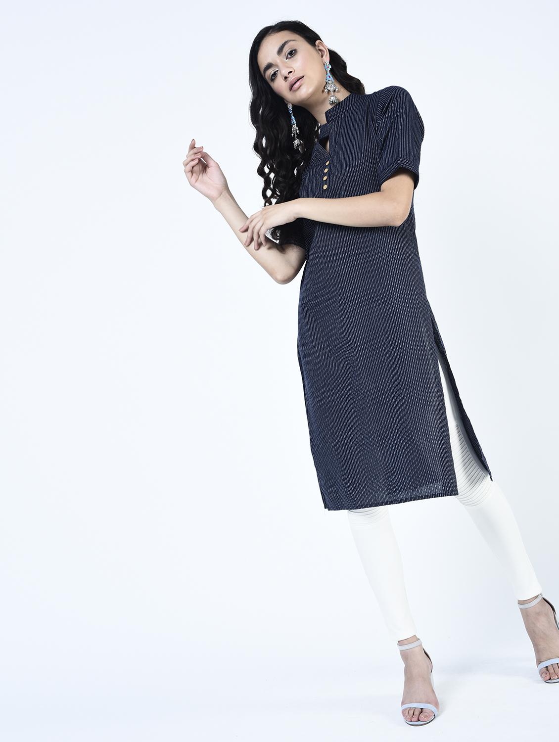 blue straight kurta - 15264290 - Zoom Image - 1