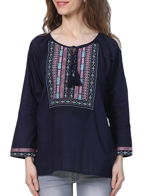 tie up neck embroidered tunic - 15265641 - Standard Image - 1