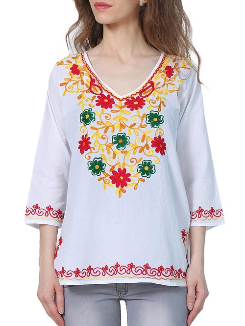 embroidered v neck tunic - 15265658 - Standard Image - 1