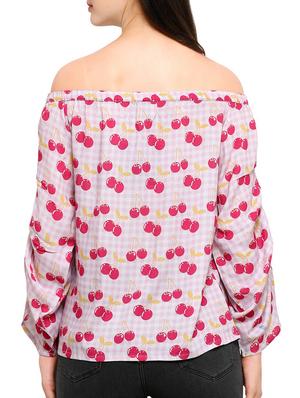 pink rayon printed off shoulder top - 15266353 - Standard Image - 3