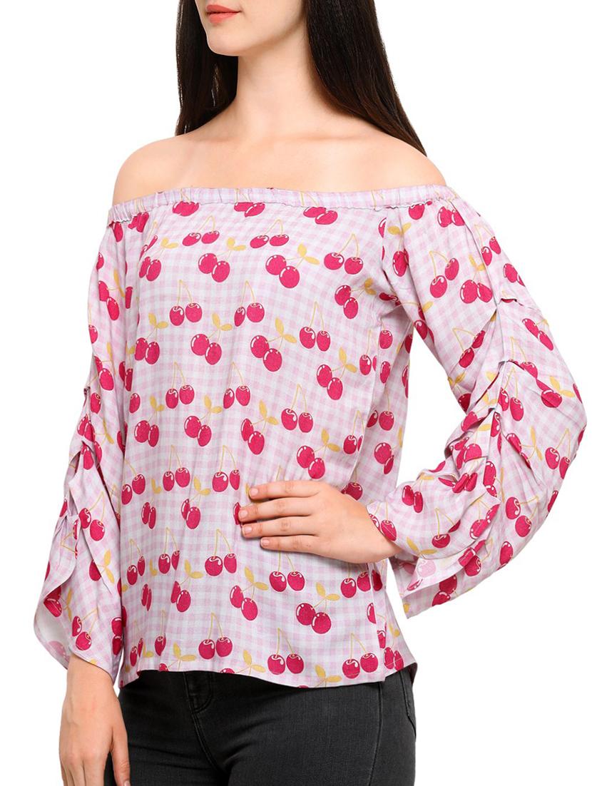 pink rayon printed off shoulder top - 15266353 - Zoom Image - 2
