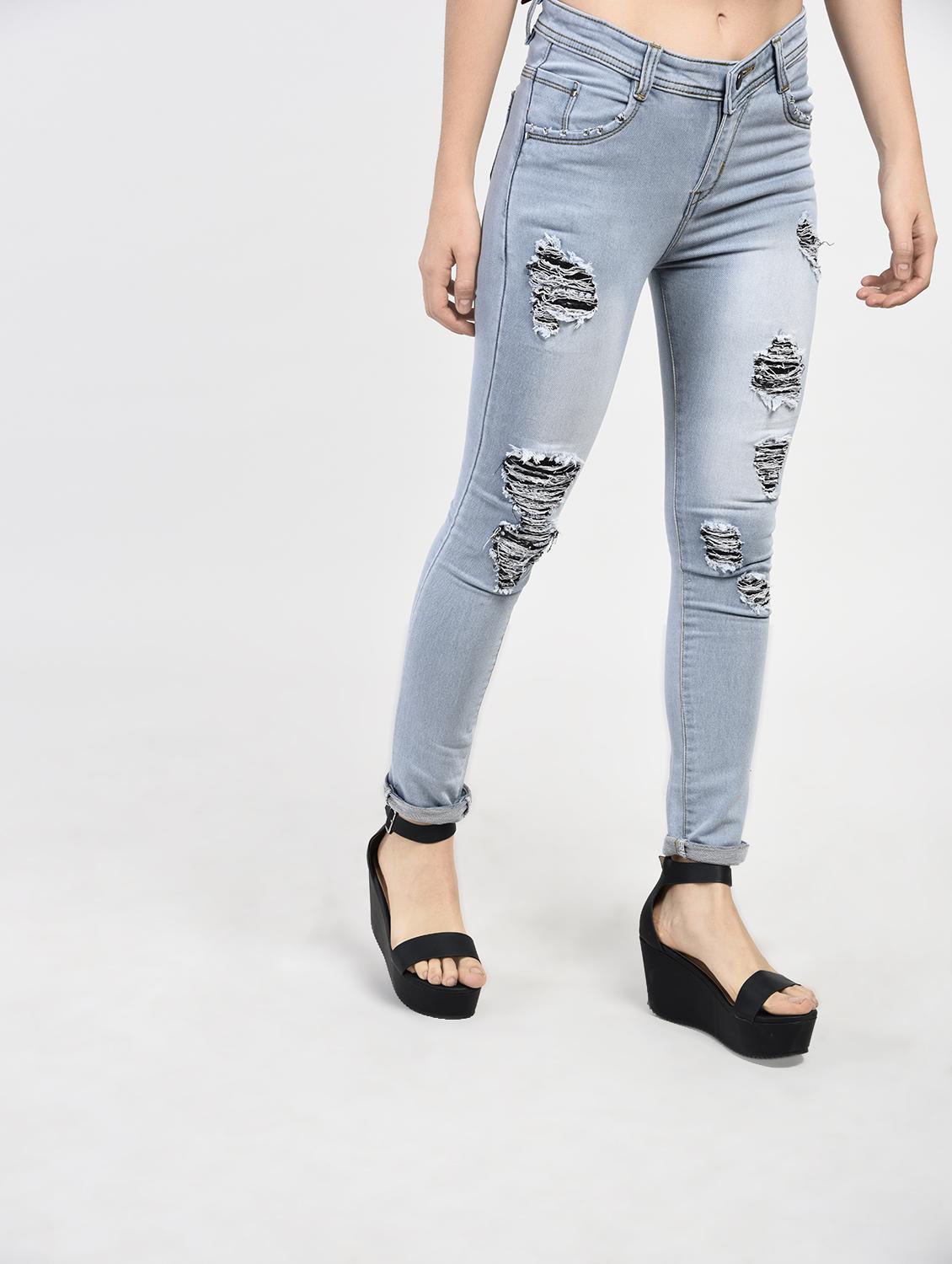 blue denim distressed jeans - 15266770 - Zoom Image - 1
