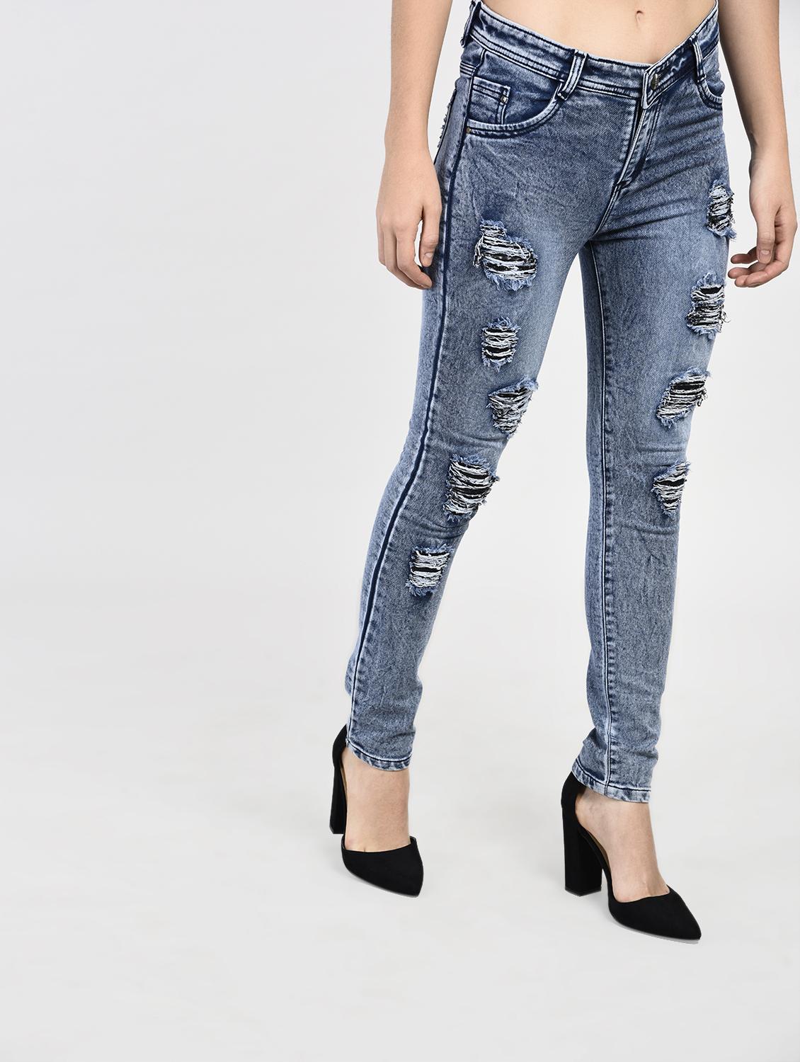 blue denim distressed jeans - 15266783 - Zoom Image - 1