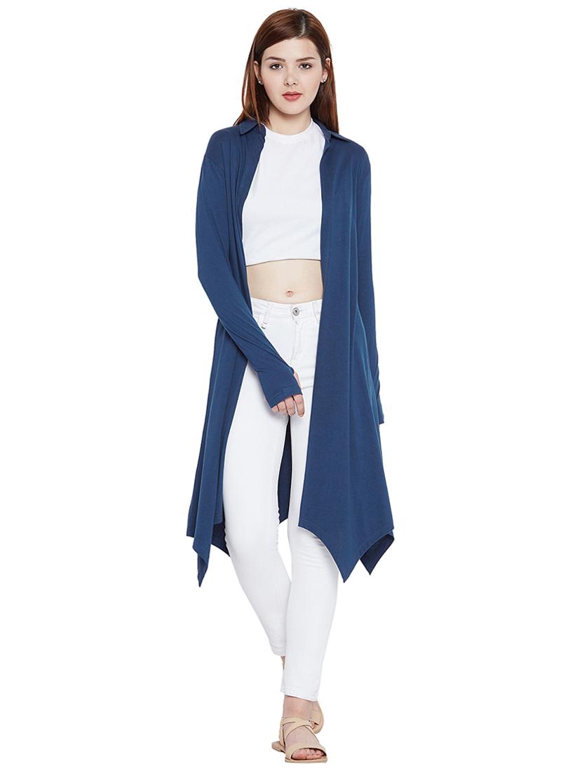 blue solid asymmetrical long shrug - 15267851 - Zoom Image - 1