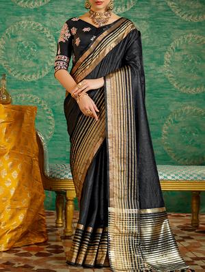 Delicate golden border saree with blouse - 15268120 - Standard Image - 1