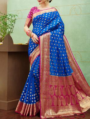 Zari bordered banarasi saree with blouse - 15268121 - Standard Image - 1