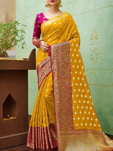 Zari bordered banarasi saree with blouse - 15268122 - Very Small Image - 1