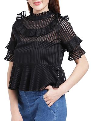 striped ruffled sheer top - 15268168 - Standard Image - 2