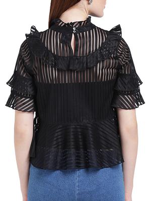 striped ruffled sheer top - 15268168 - Standard Image - 3