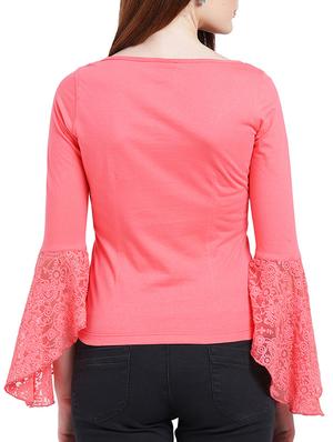 lace bell sleeved tie knot neck top - 15268171 - Standard Image - 3