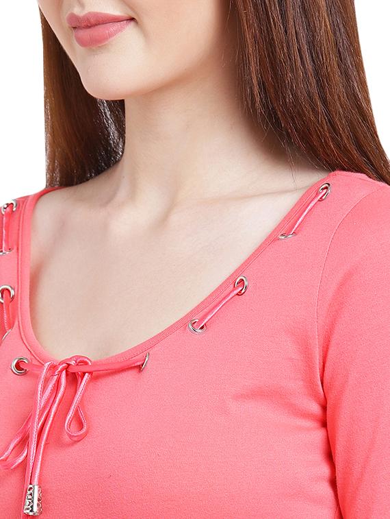 lace bell sleeved tie knot neck top - 15268171 - Zoom Image - 4
