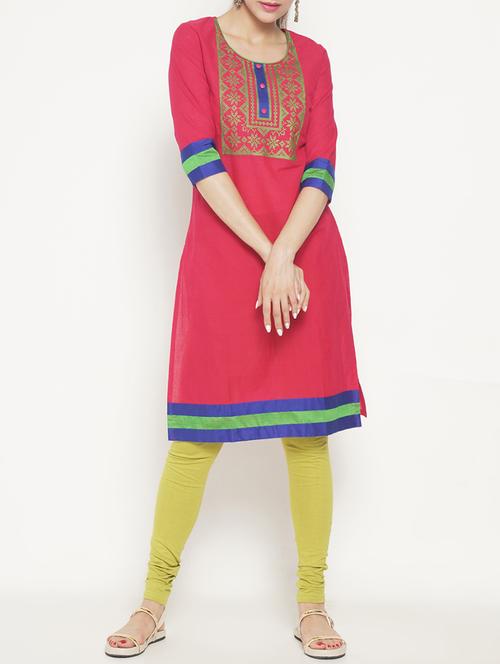 pink cotton straight kurta - 15269369 - Standard Image - 1