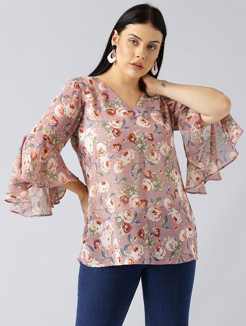 bell sleeved floral plus top - 15270182 - Standard Image - 1
