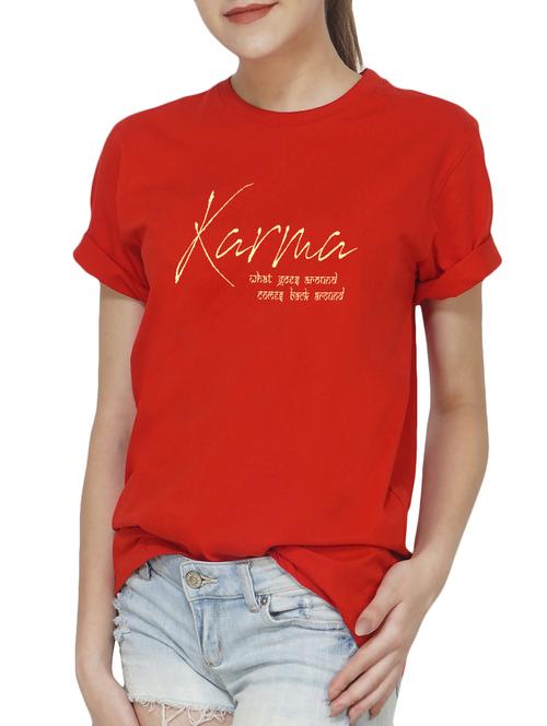 red cotton slogan printed tee - 15270629 - Standard Image - 1