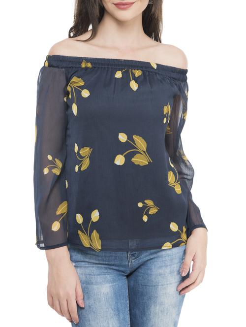 navy blue printed chiffon top - 15272957 - Standard Image - 1