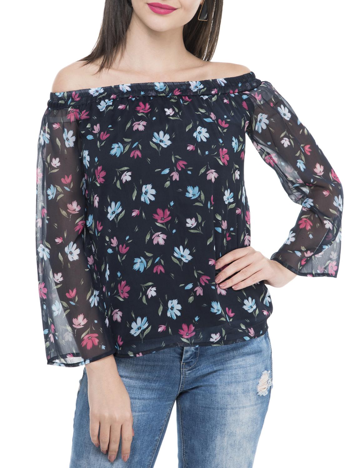 dark blue floral chiffon top - 15272958 - Zoom Image - 1