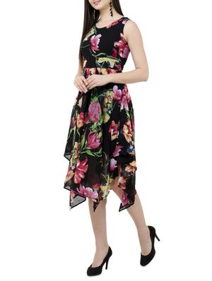 round neck floral asymmetric dress - 15273736 - Standard Image - 2