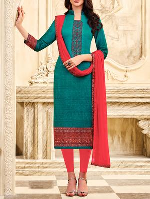 turquoise unstitched churidaar suit - 15274873 - Standard Image - 1