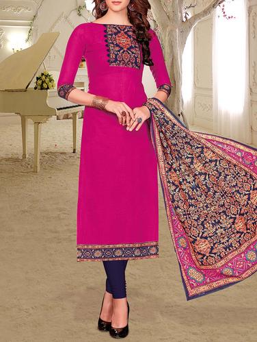 Printed yoke unstitched churidaar suit - 15274878 - Very Small Image - 1