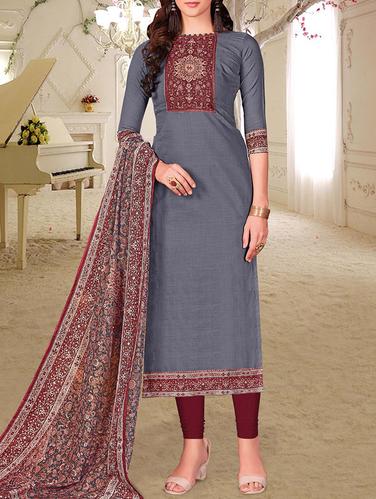 Printed yoke unstitched churidaar suit - 15274881 - Very Small Image - 1