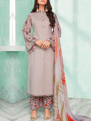 Multi print unstitched palazzo suit - 15274896 - Standard Image - 1