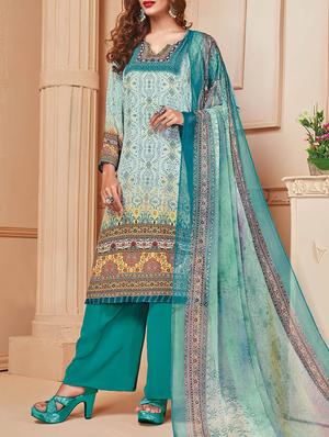 Multi print unstitched palazzo suit - 15275355 - Standard Image - 1