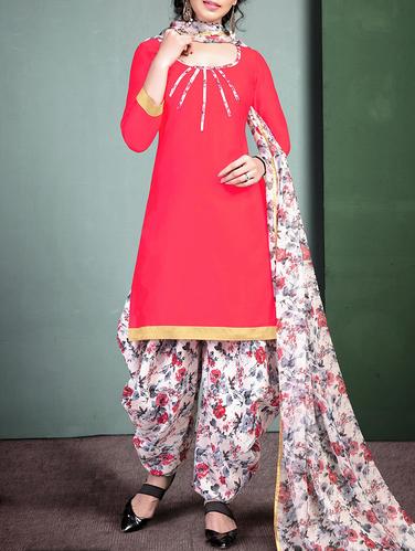Strawberry pink unstitched salwar suit - 15275364 - Very Small Image - 1