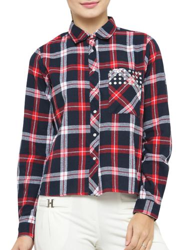 embellished patch pocket detail checkered shirt - 15275461 - Very Small Image - 1