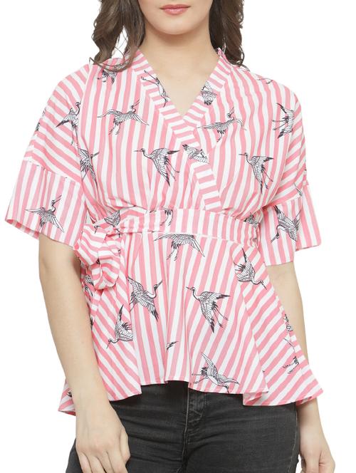 Bird print striped wrap top - 15275483 - Standard Image - 1