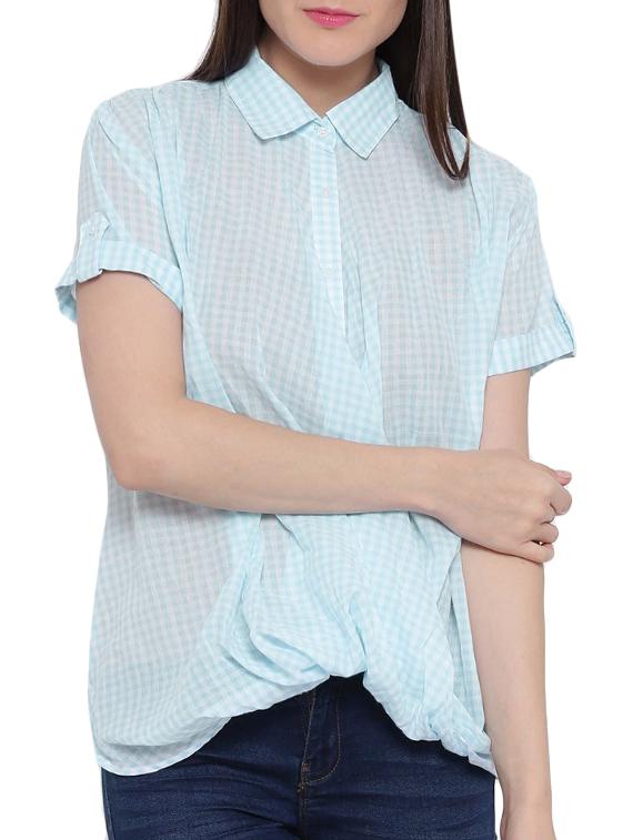 Checkered shirt collar cowl hem top - 15275494 - Zoom Image - 1