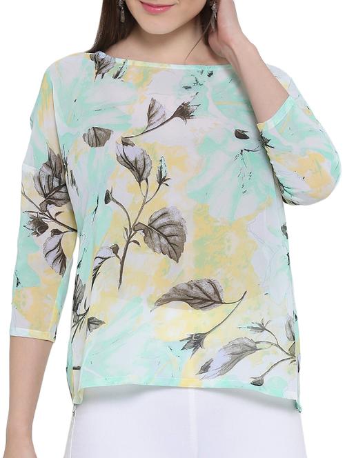 Leaf print boat neck top - 15275506 - Standard Image - 1