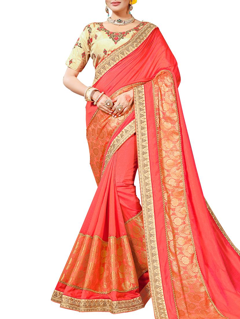 red silk woven saree with blouse - 15276841 - Zoom Image - 1