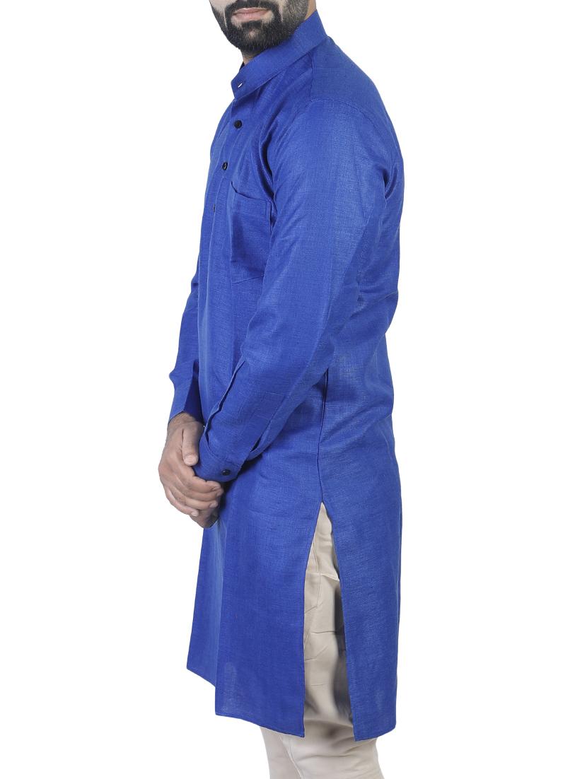 blue cotton long kurta - 15277350 - Zoom Image - 2
