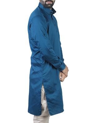 blue cotton long kurta - 15277351 - Standard Image - 2