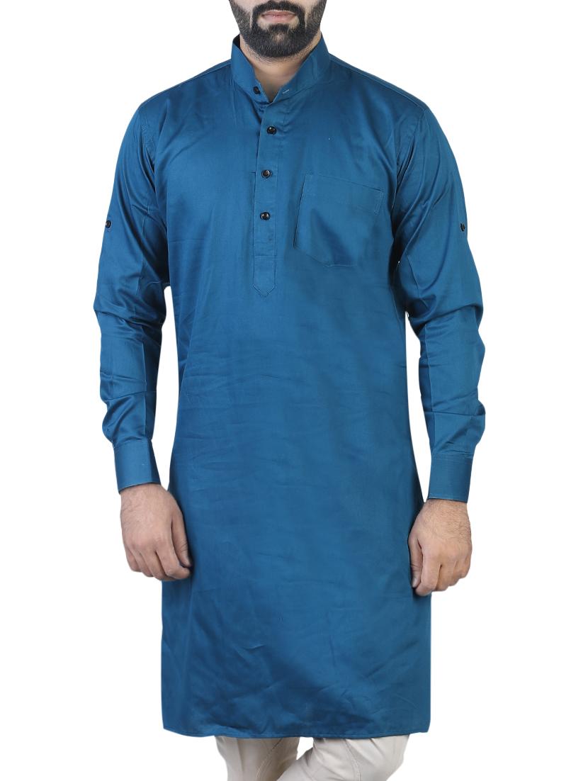 blue cotton long kurta - 15277351 - Zoom Image - 1
