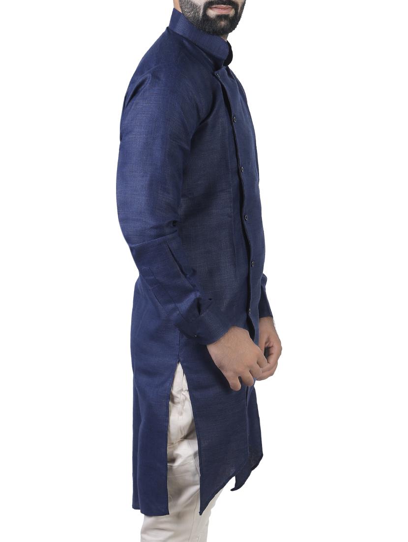blue cotton asymmetric kurta - 15277352 - Zoom Image - 2