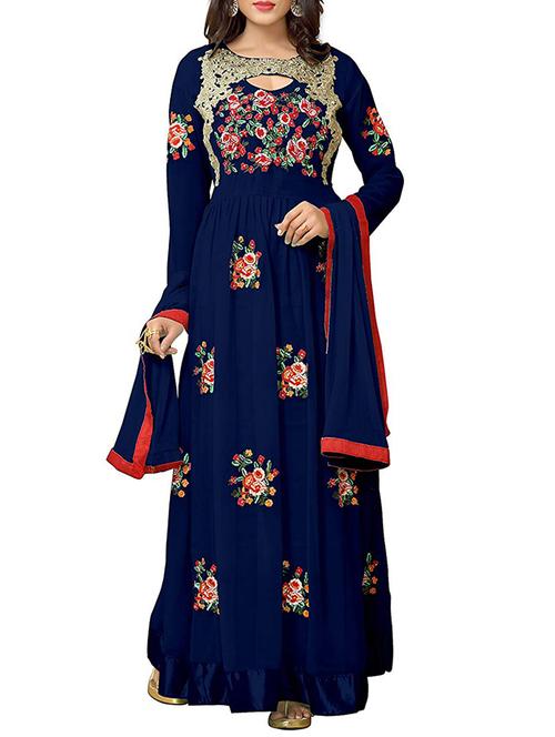 embroidered semi-stitched flared suit - 15277761 - Very Small Image - 1