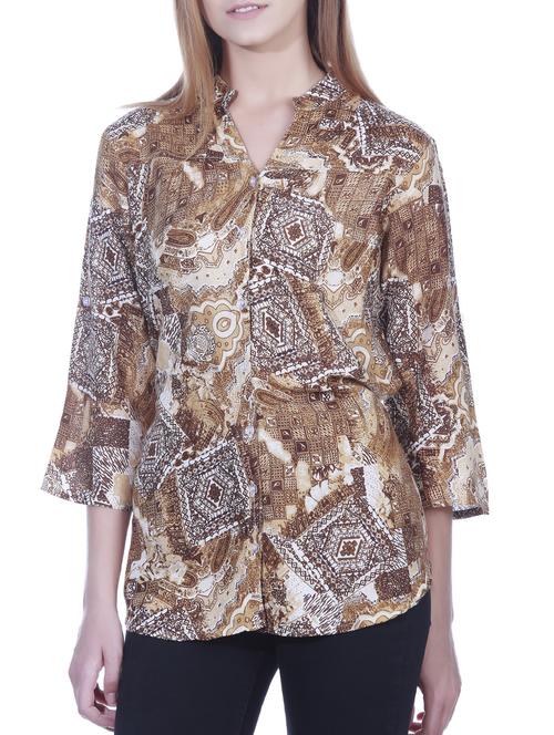 mandarin neck printed shirt - 15277975 - Standard Image - 1
