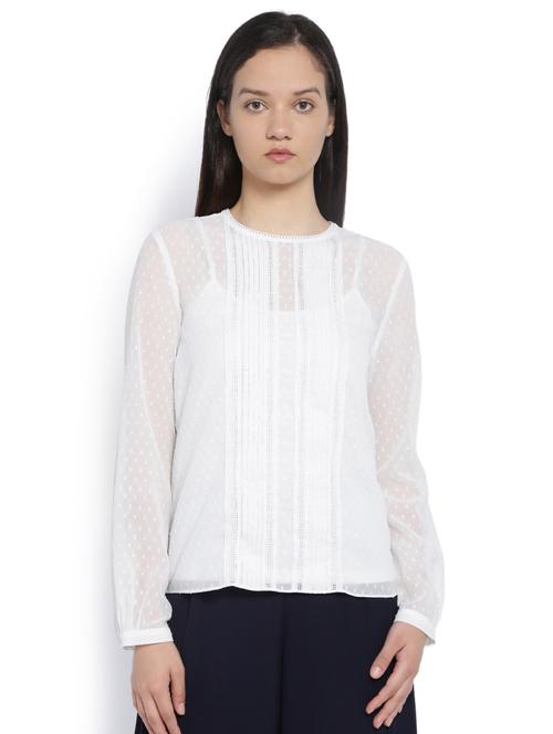 lace detail sheer dobby top - 15278488 - Very Small Image - 1