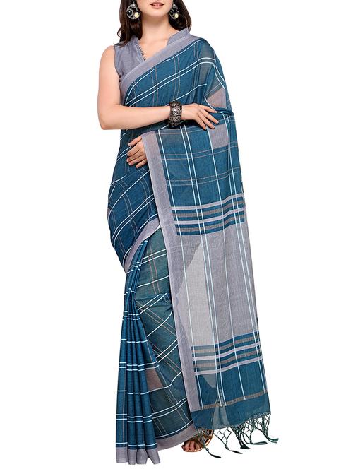 blue silk blend maheshwari saree with blouse - 15279259 - Standard Image - 1