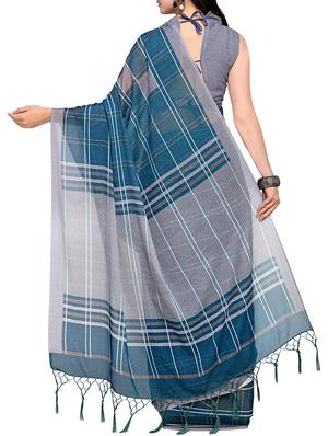 blue silk blend maheshwari saree with blouse - 15279259 - Standard Image - 2