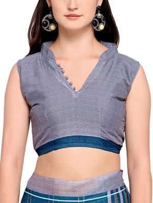 blue silk blend maheshwari saree with blouse - 15279259 - Standard Image - 3