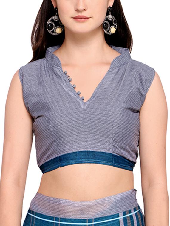blue silk blend maheshwari saree with blouse - 15279259 - Zoom Image - 3