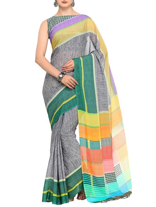 grey silk blend maheshwari saree with blouse - 15279262 - Standard Image - 1
