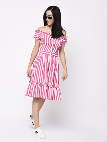 off shoulder striped dress - 15279949 - Very Small Image - 1